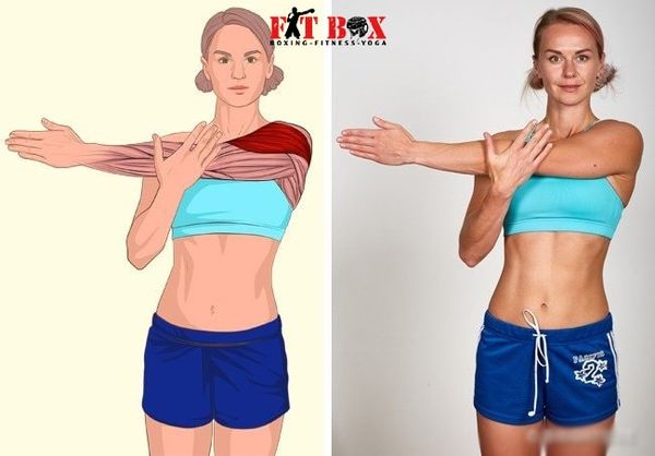 Động tác tập gym căng cơ vai bên giúp giảm áp lực khớp vai