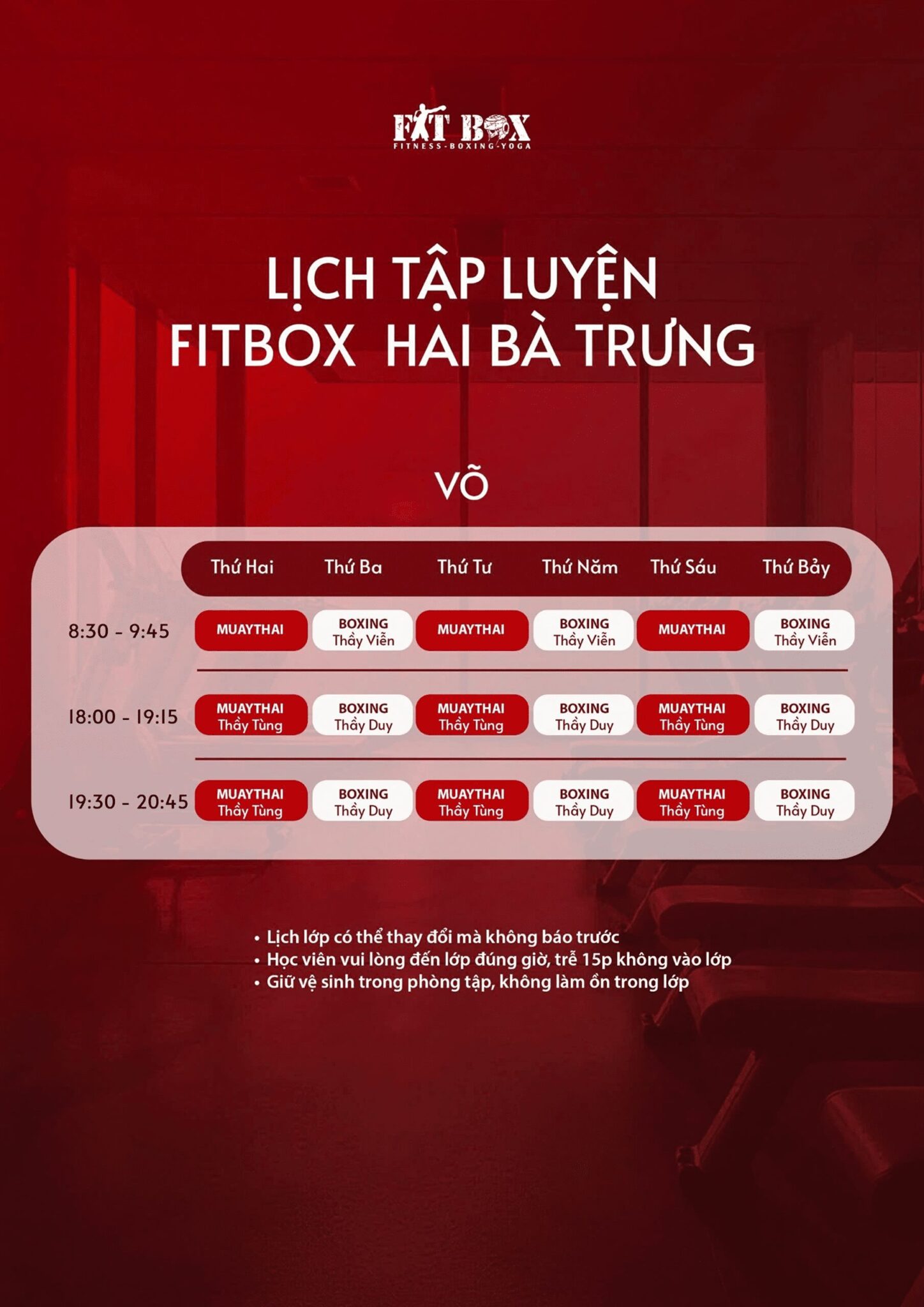 Lịch học câu lạc bộ Hai Bà Trưng